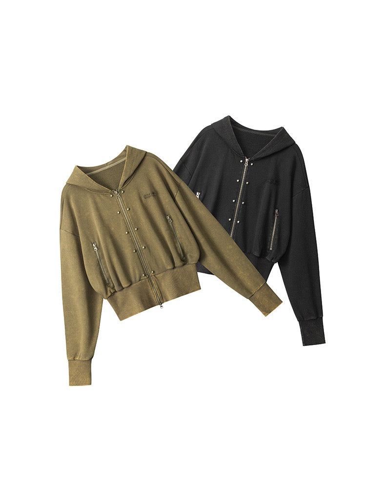 Rivet Zip Cropped Hoodie
