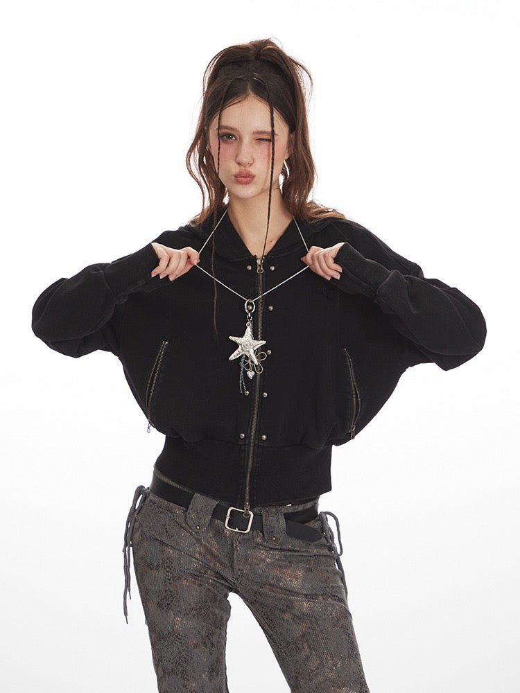 Rivet Zip Cropped Hoodie