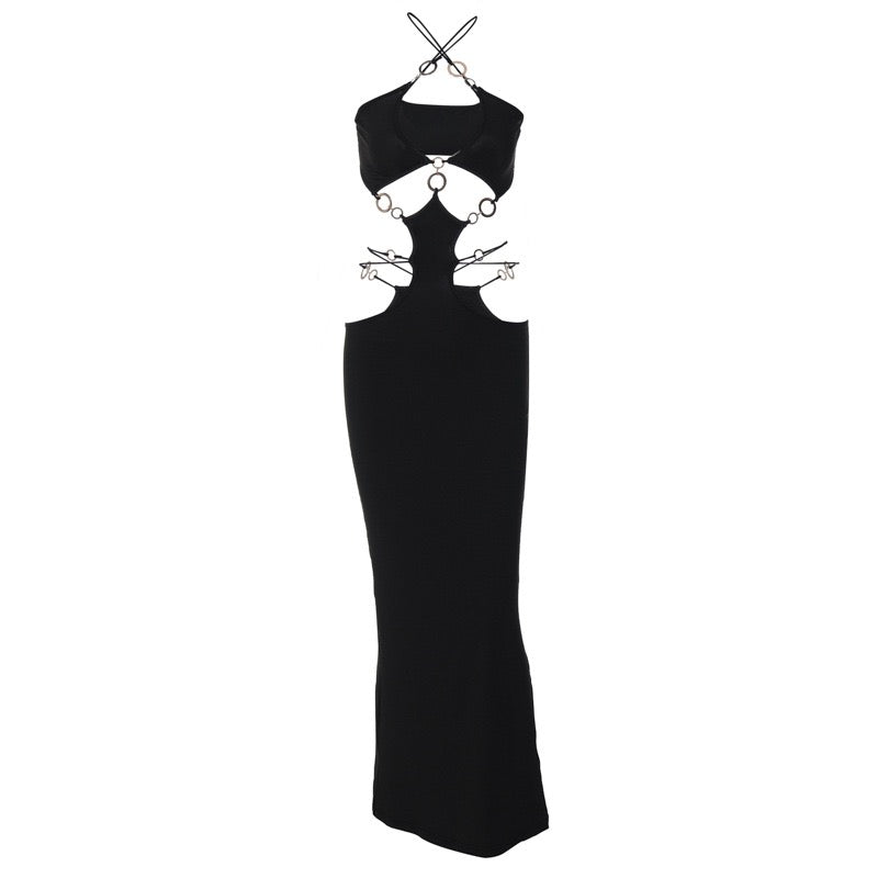 Noir Eclipse Cut-Out Maxi Dress