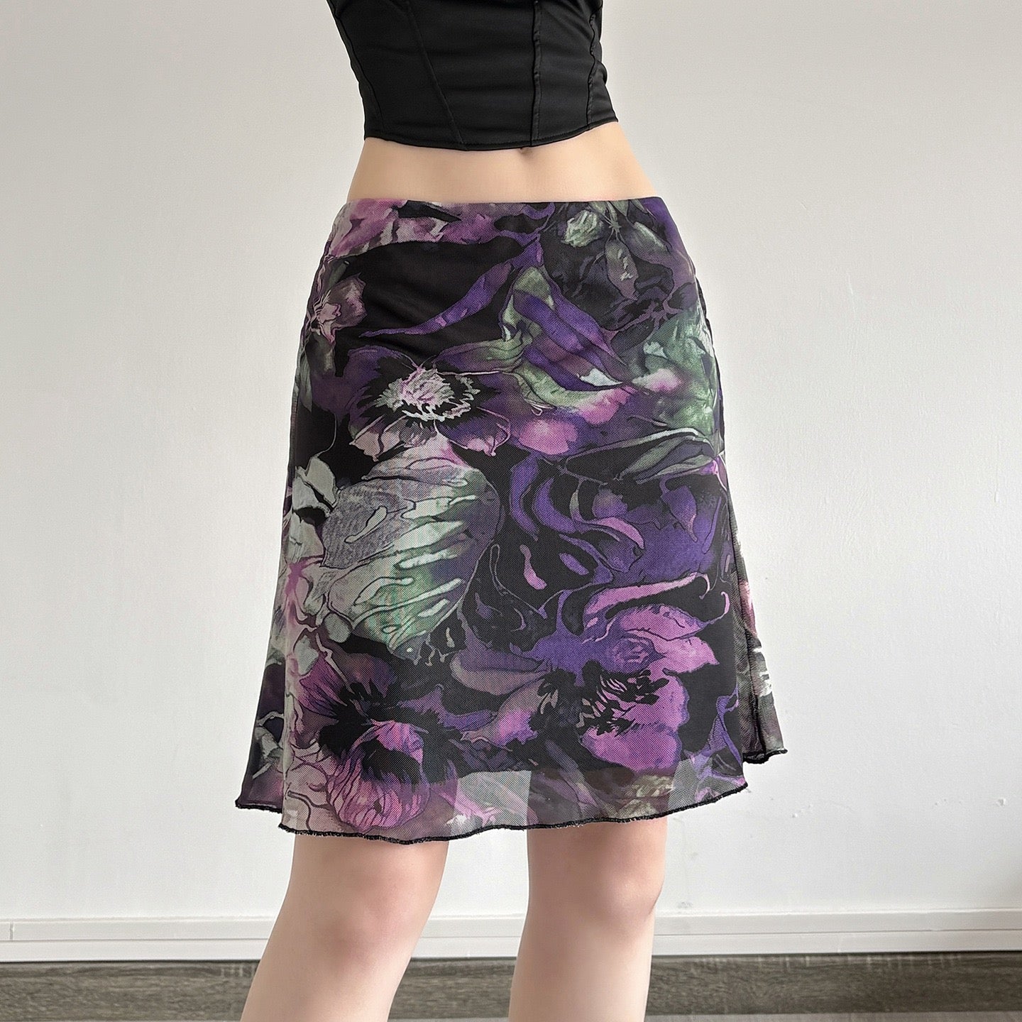 Midnight Bloom Satin Mini Skirt