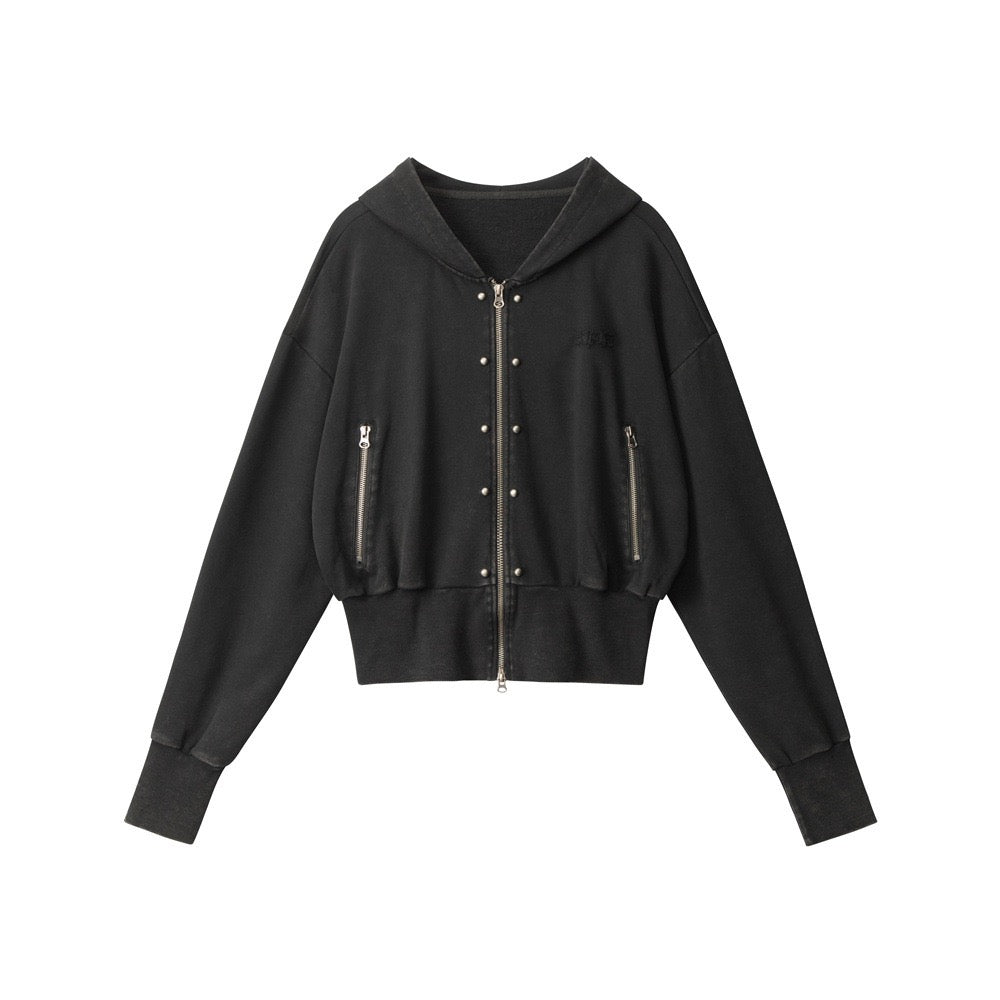 Rivet Zip Cropped Hoodie