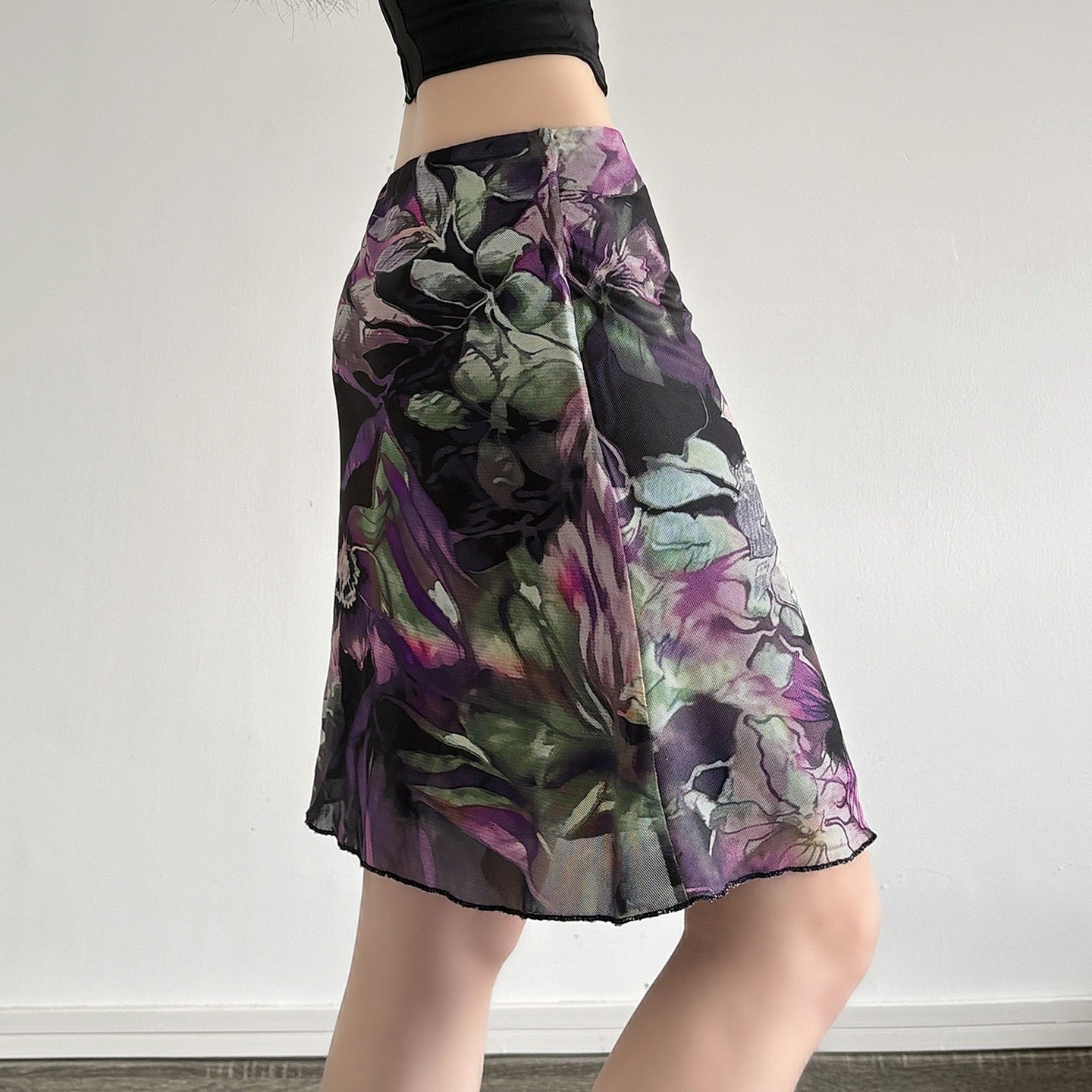 Midnight Bloom Satin Mini Skirt