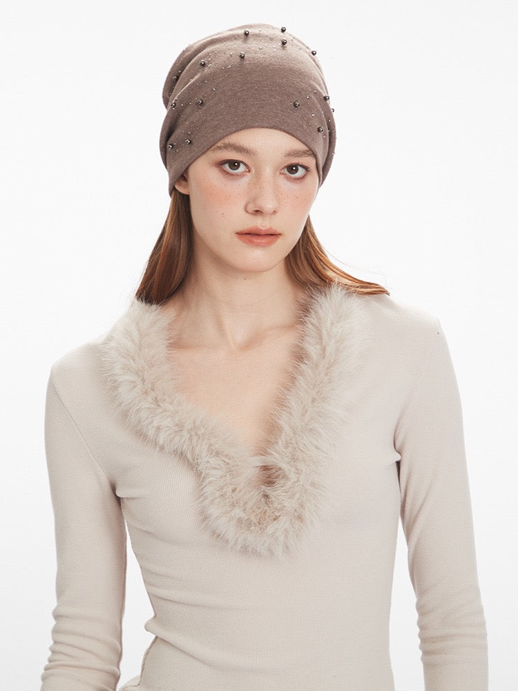 Faux Fur V-Neck Long Sleeve Top