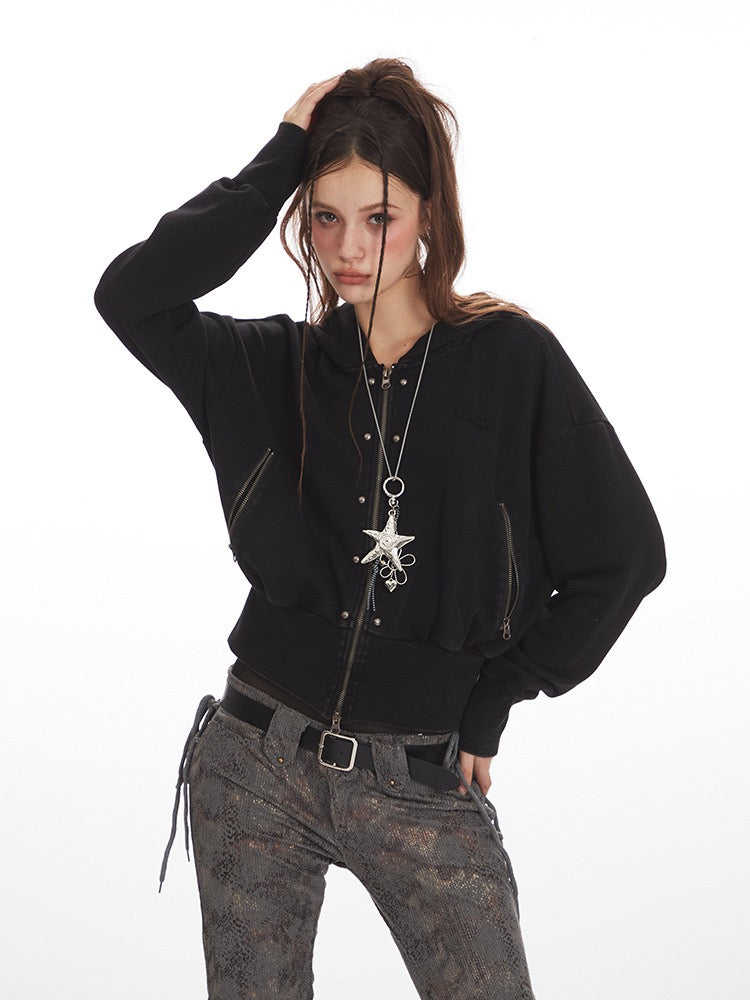 Rivet Zip Cropped Hoodie