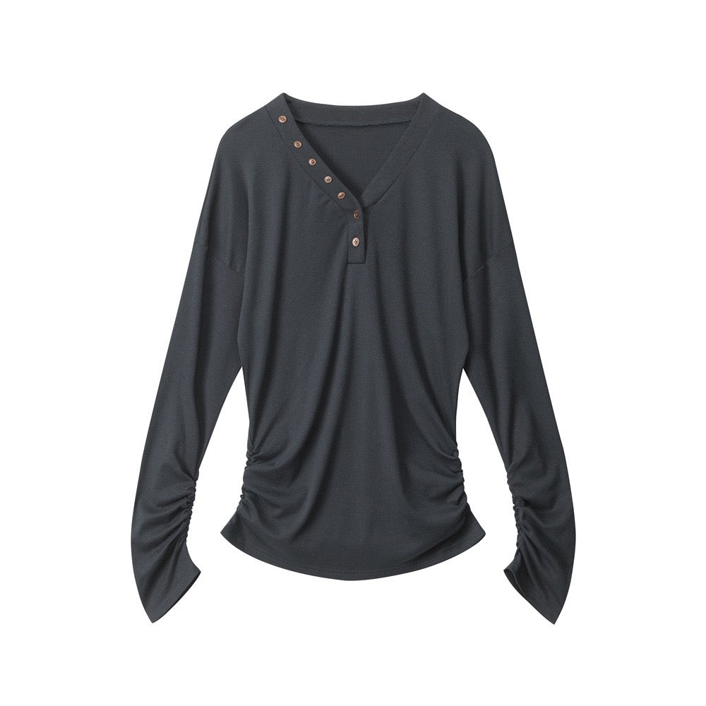 Drape Button Long Sleeve Top