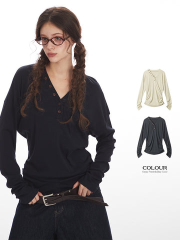 Drape Button Long Sleeve Top
