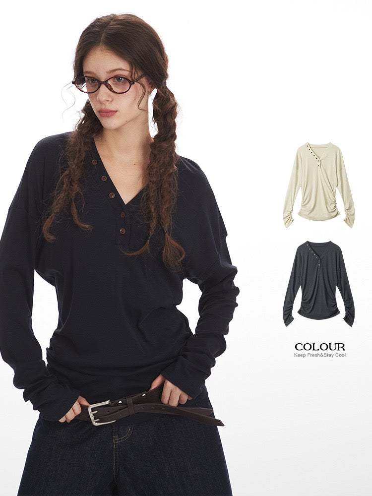 Drape Button Long Sleeve Top