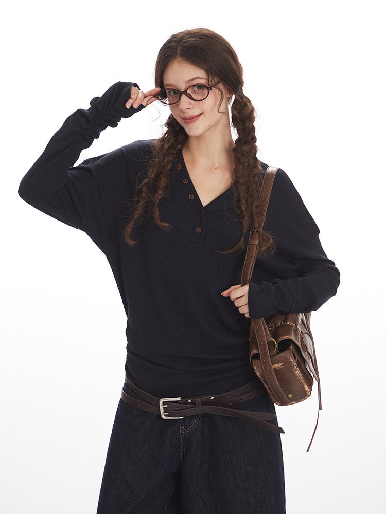 Drape Button Long Sleeve Top