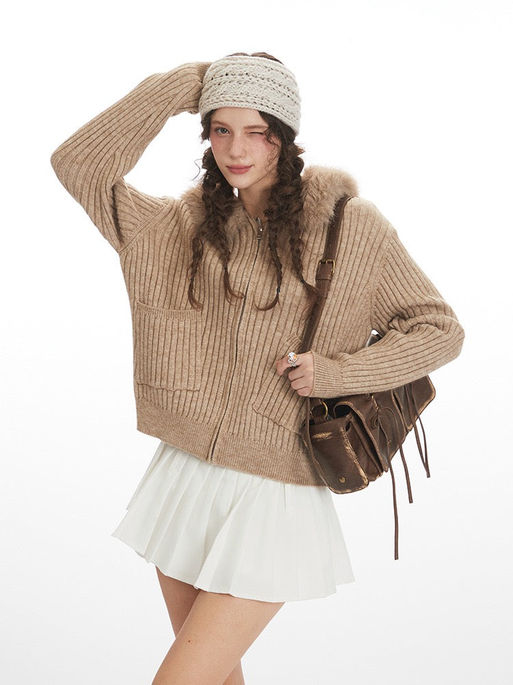 Aurora Faux Fur Knit Hoodie