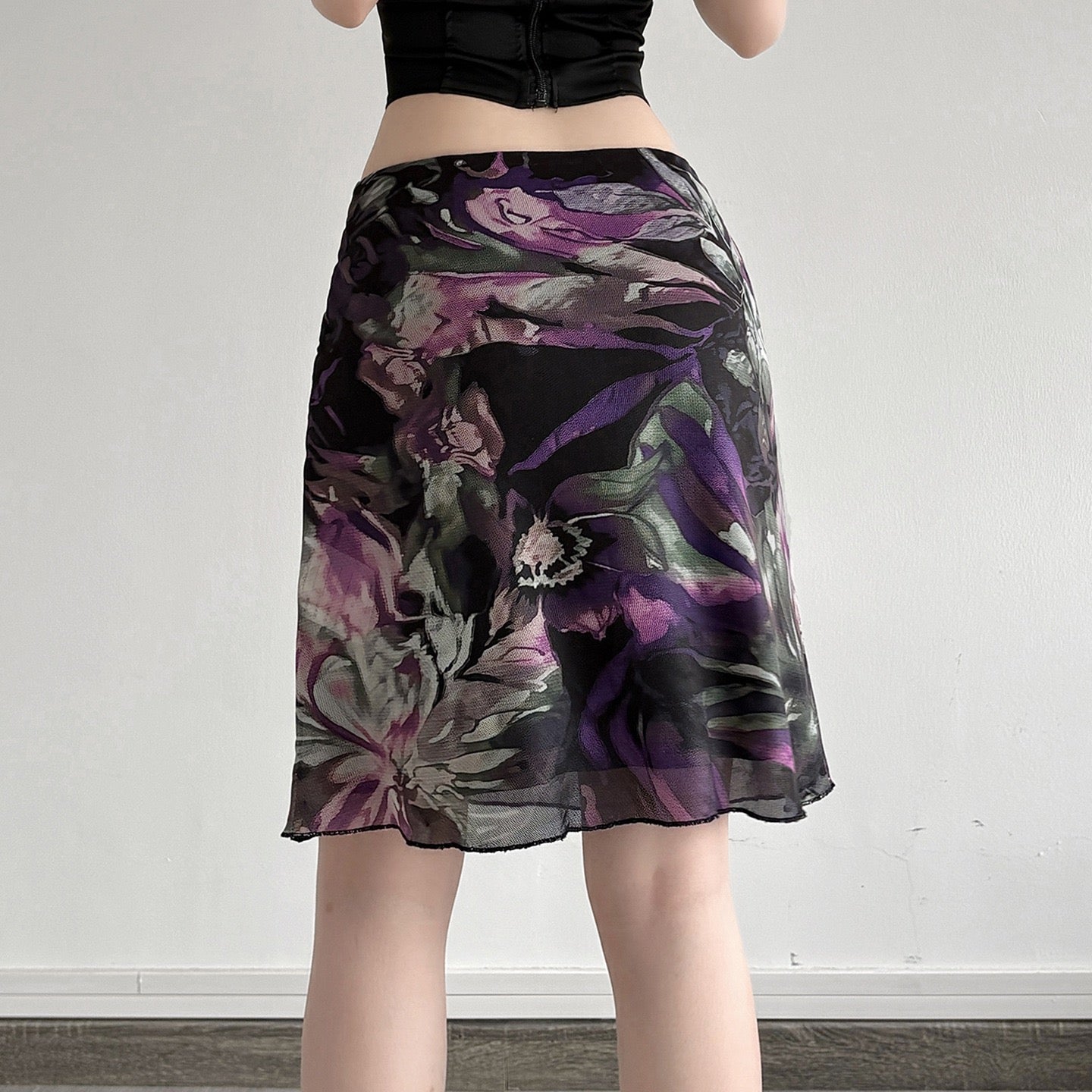 Midnight Bloom Satin Mini Skirt
