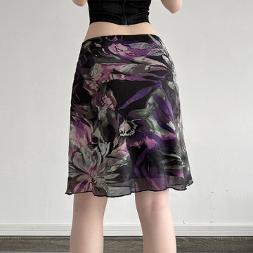 Midnight Bloom Satin Mini Skirt