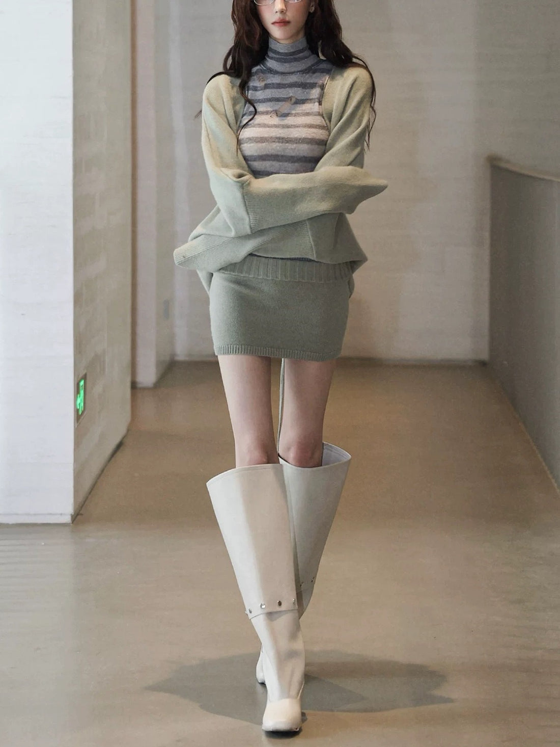 Soft Sage Knit Cardigan & Mini Skirt Set