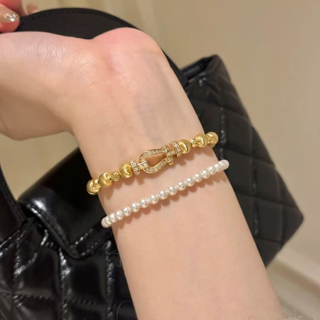 Gold Plate Pavé Diamond Horseshoe Bracelet