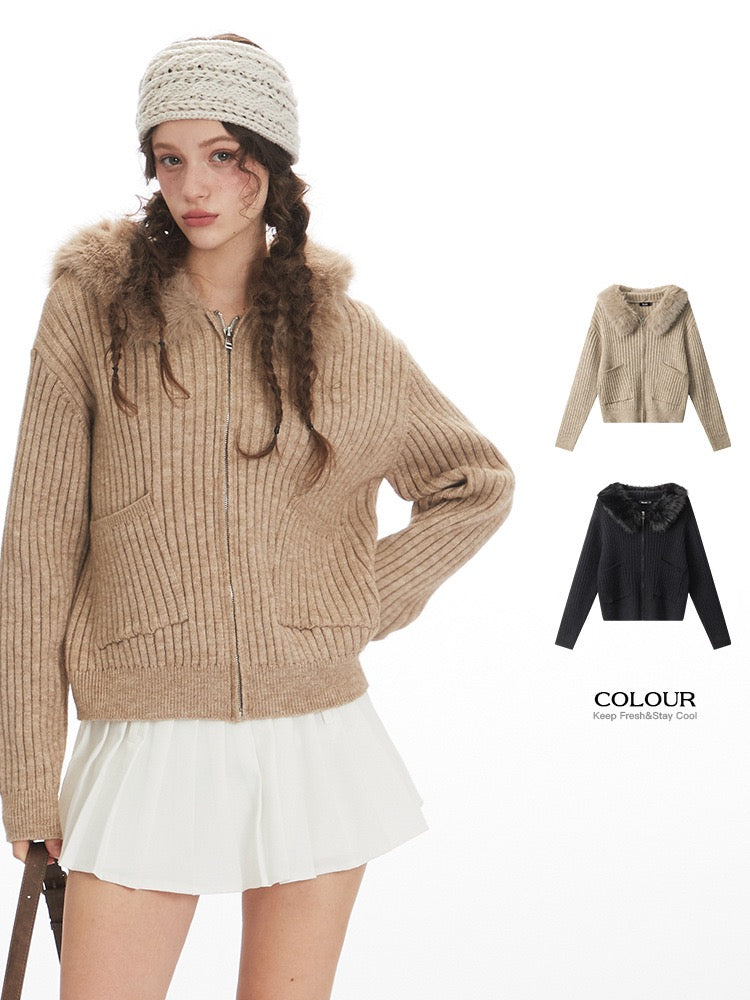 Aurora Faux Fur Knit Hoodie