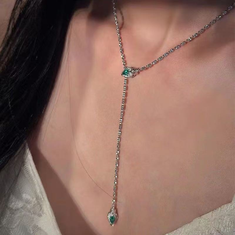 The 'Emerald Serpent's Kiss' Layered Snake Chain Necklace