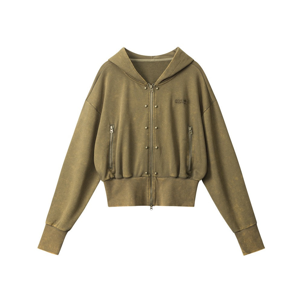 Rivet Zip Cropped Hoodie