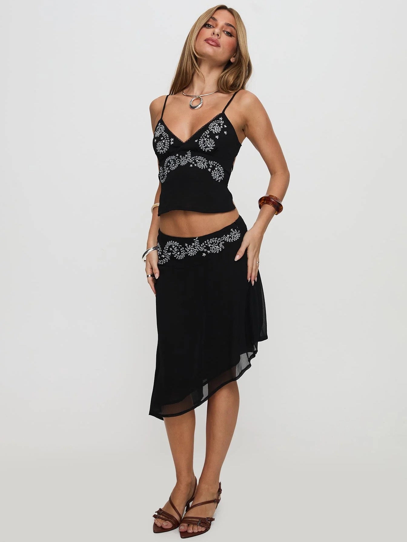 Sage Serenity Embroidered Two-Piece Set