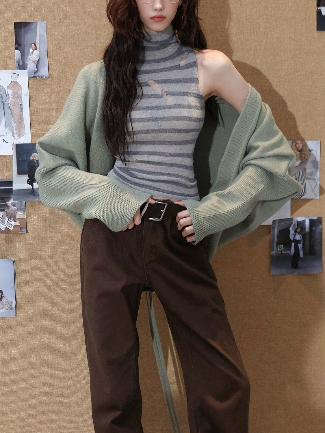Soft Sage Knit Cardigan & Mini Skirt Set