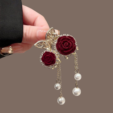 Crimson Rose Drop Earrings