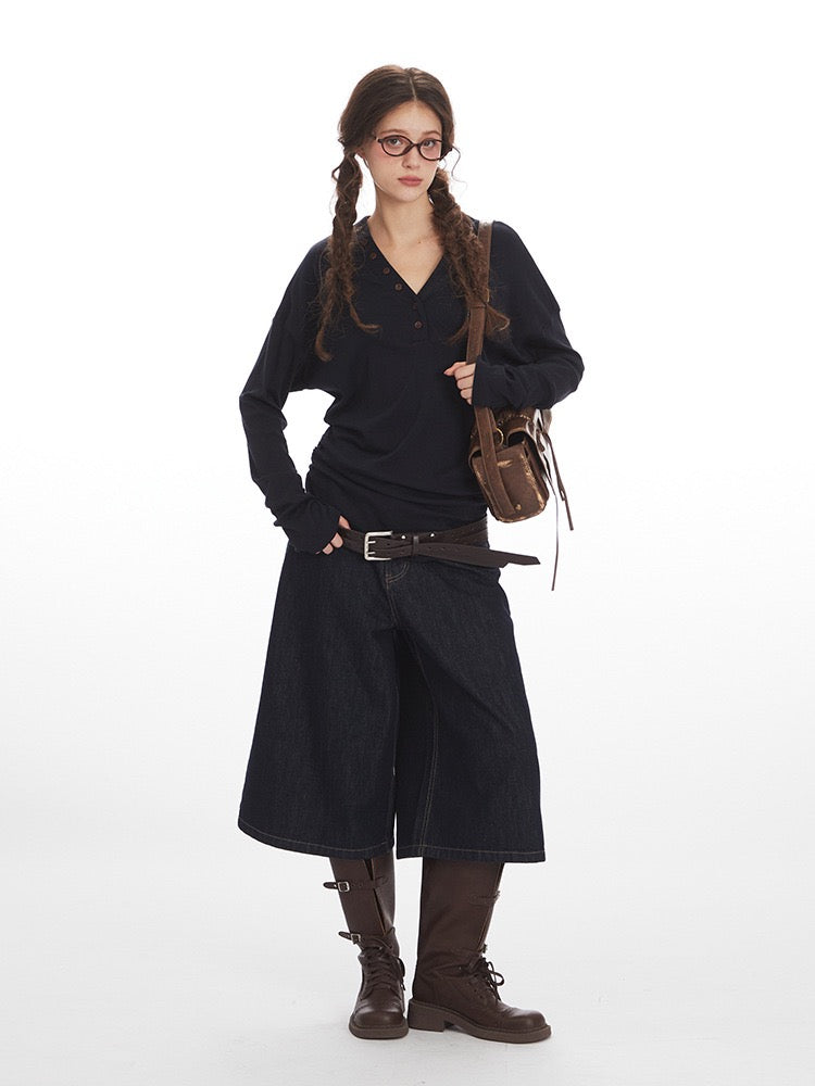 Drape Button Long Sleeve Top