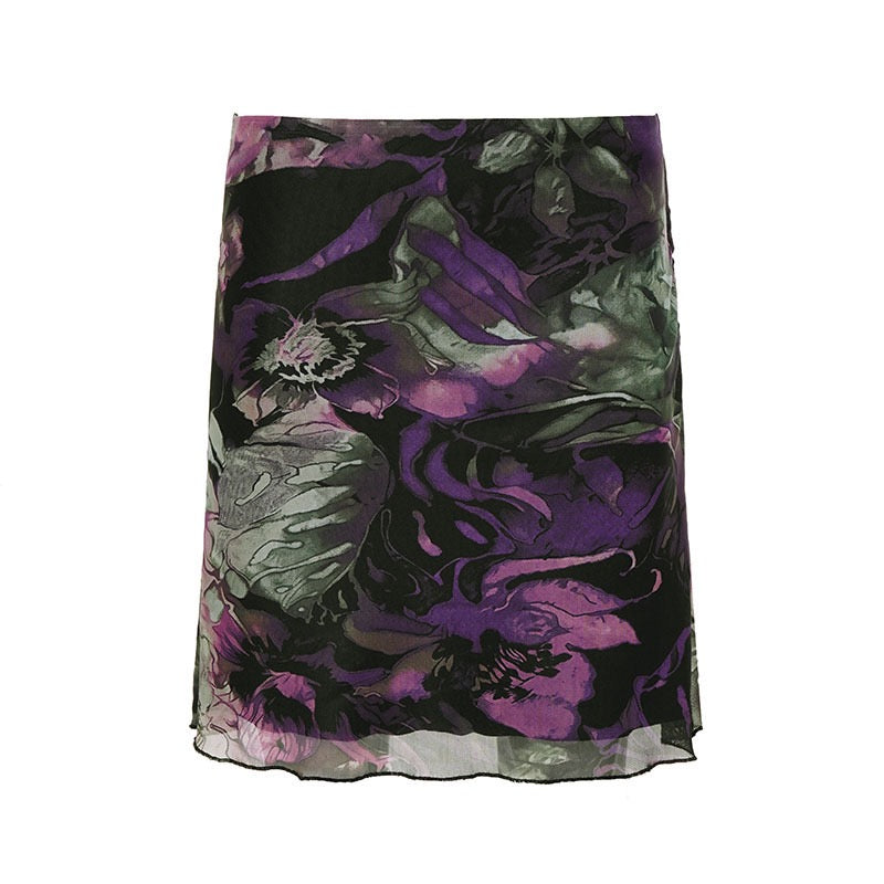 Midnight Bloom Satin Mini Skirt