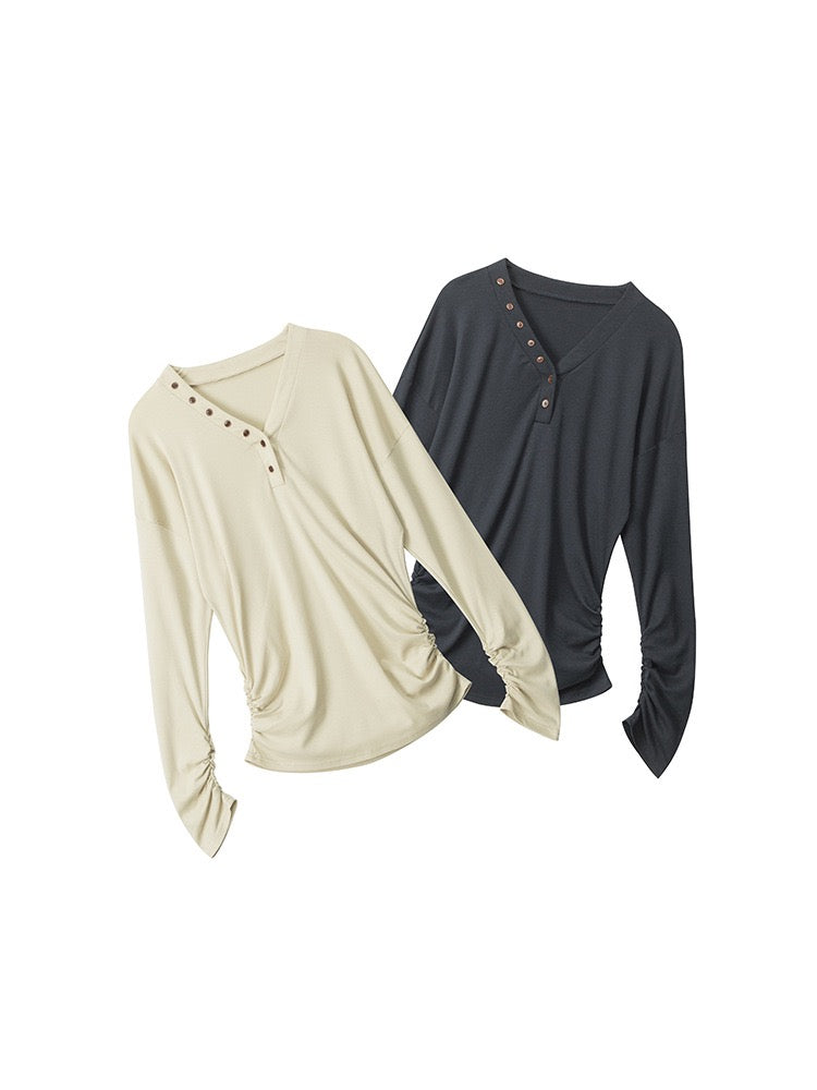 Drape Button Long Sleeve Top