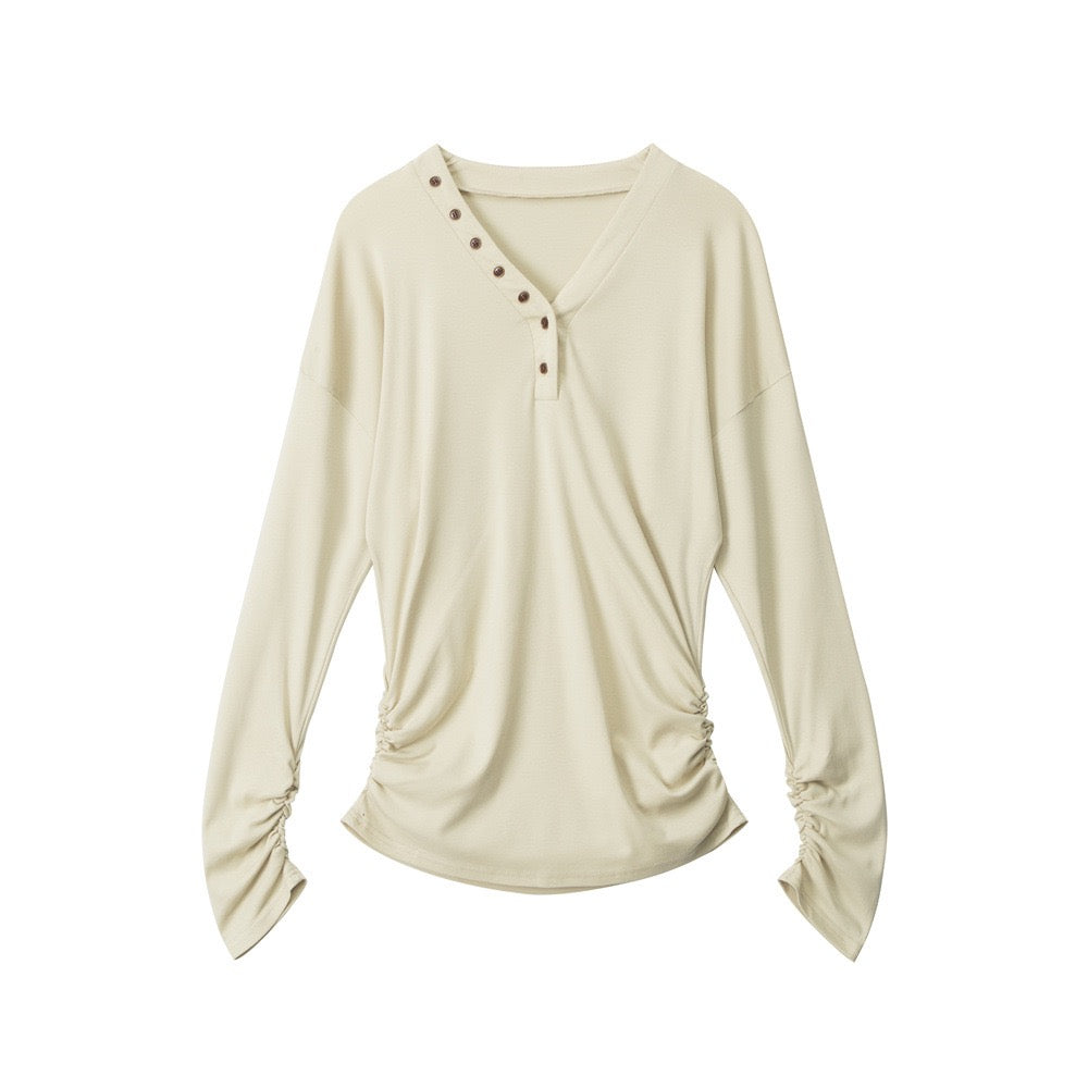 Drape Button Long Sleeve Top