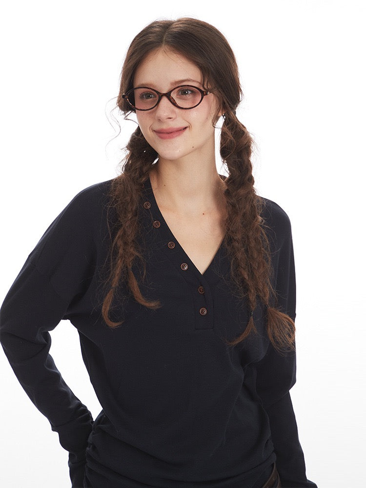 Drape Button Long Sleeve Top